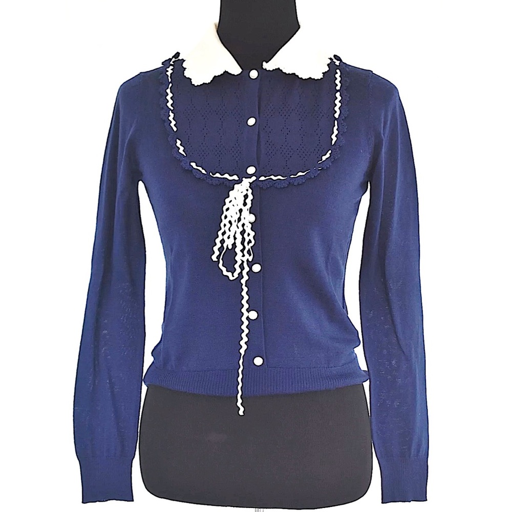Elegant Prosper Collection Wool Cardigan Blue Sz 3